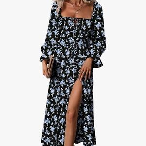 Floral Black and Blue Women's Dress